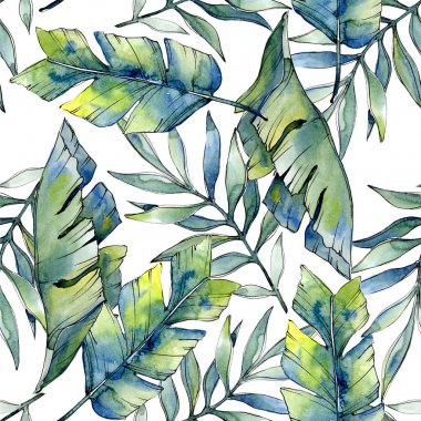 Bir suluboya tarzı desen tropikal yeşil lesves.