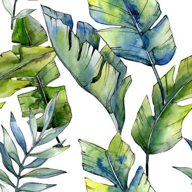 Bir suluboya tarzı desen tropikal yeşil lesves.