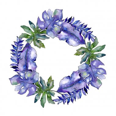 Mavi tropikal bir suluboya stil çerçevesi içinde bırakır. 