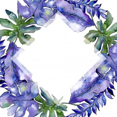 Mavi tropikal bir suluboya stil çerçevesi içinde bırakır. 