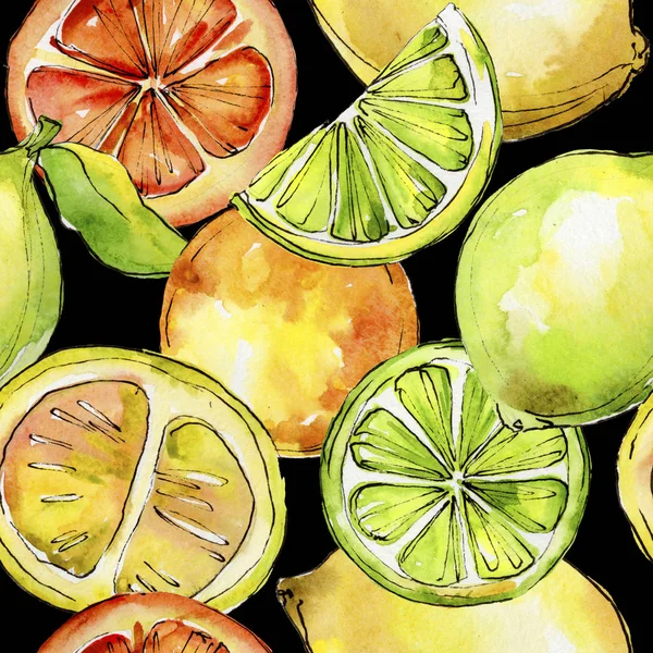 Exotic citruses wild fruit in a watercolor style pattern.