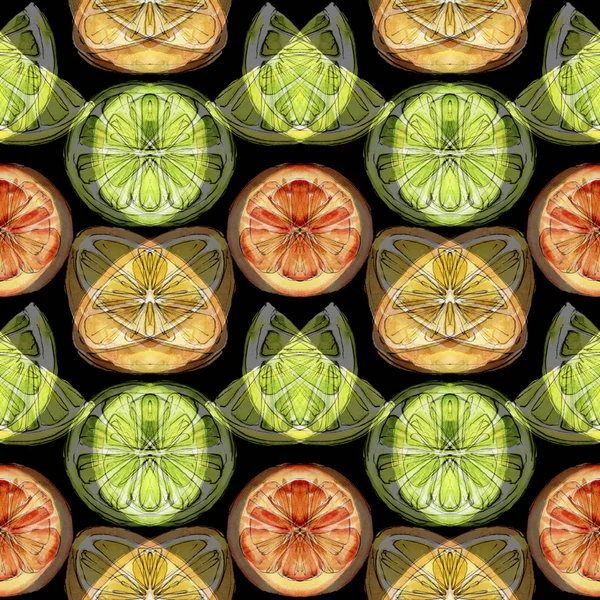 Exotic citruses wild fruit in a watercolor style pattern.