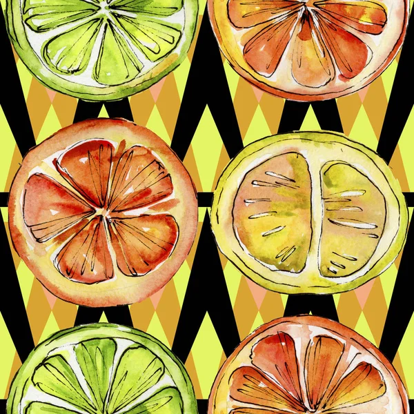 Exotic citruses wild fruit in a watercolor style pattern.