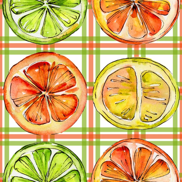 Exotic citruses wild fruit in a watercolor style pattern. — Stock Photo, Image