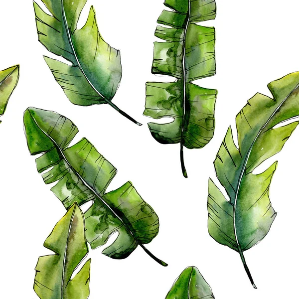 Tropical green lesves  in a watercolor style pattern. — Stock Photo, Image