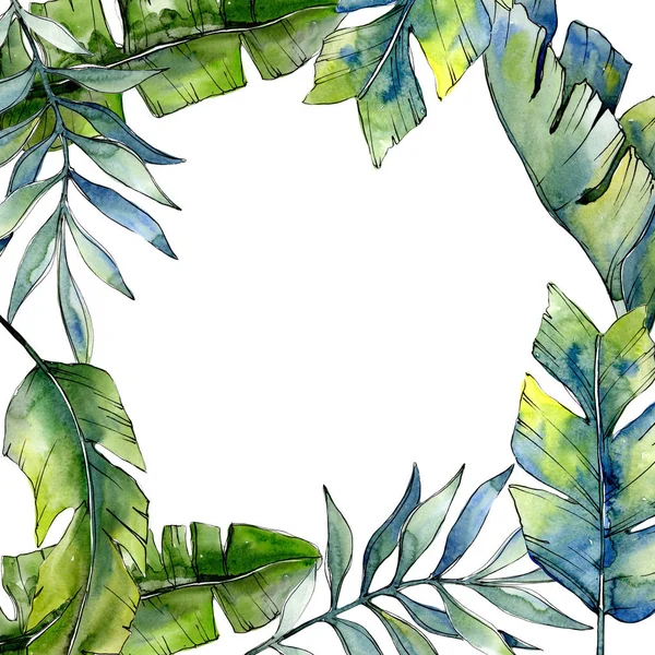 Lesves verdes tropicales en un marco de estilo acuarela . — Foto de Stock