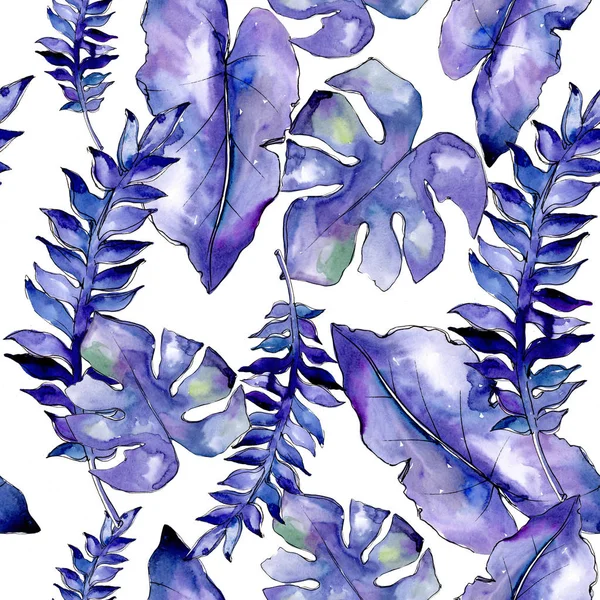 수채화 스타일 패턴에 블루 열 대 잎. — 스톡 사진