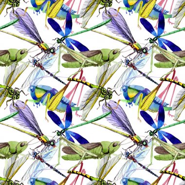 Vahşi egzotik cırcır böcek bir suluboya tarzı desen.