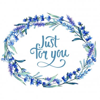 Mavi lavanta. Botanik çiçek. Vahşi bahar yaprak kır çiçeği çerçeve suluboya tarzında.