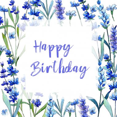 Mavi lavanta. Botanik çiçek. Vahşi bahar yaprak kır çiçeği çerçeve suluboya tarzında.