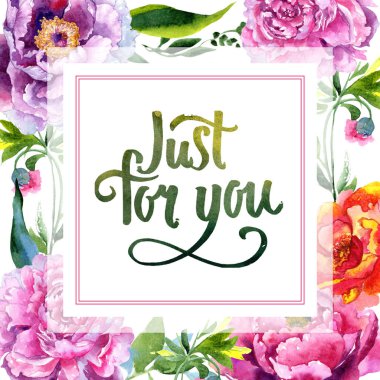 Kır çiçeği Şakayık Pembe çiçek çerçeve suluboya tarzında.