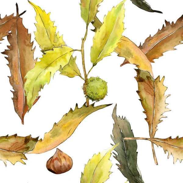 Sweet liści kasztanowca w stylu przypominającym akwarele wzór. — Zdjęcie stockowe