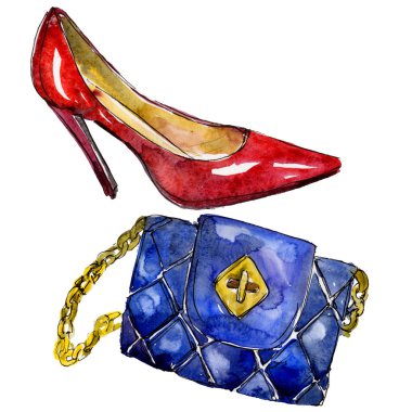 Moda Aksesuar moda glamour illüstrasyon izole bir suluboya tarzında kroki.