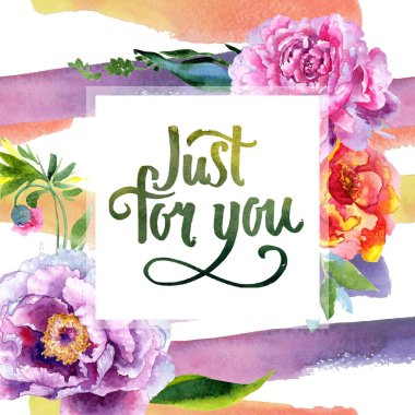 Kır çiçeği Şakayık Pembe çiçek çerçeve suluboya tarzında.