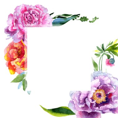 Kır çiçeği Şakayık Pembe çiçek çerçeve suluboya tarzında.