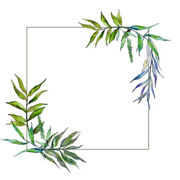 Willow branches in a watercolor style frame. — Stock Photo, Image