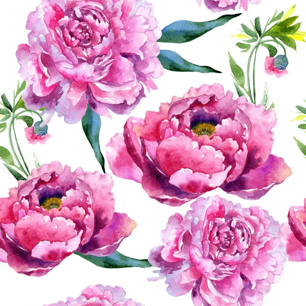 stock image Wildflower peony pink flower pattern in a watercolor style.