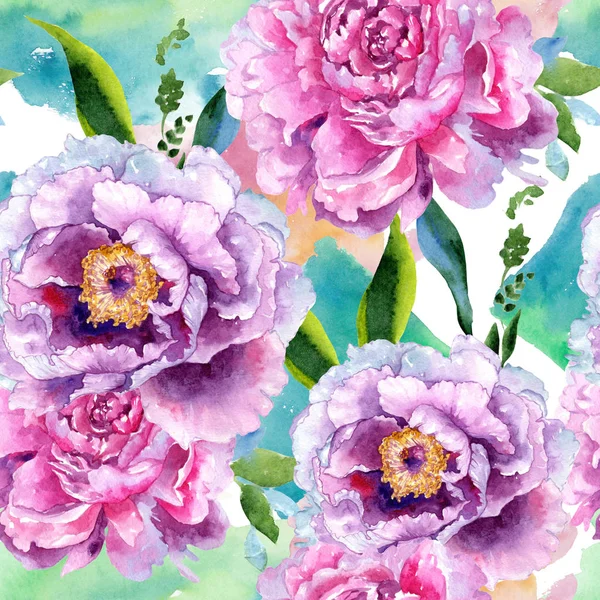 Wildblumen-Pfingstrose rosa Blütenmuster im Aquarell-Stil. — Stockfoto