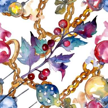 Noel kış tatili sembolü izole. Suluboya arka plan illüstrasyon seti. Kesintisiz arka plan deseni.