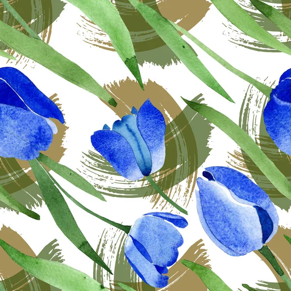 Fleurs botaniques florales de tulipe bleue. Ensemble d'illustration de fond aquarelle. Modèle de fond sans couture . — Photo