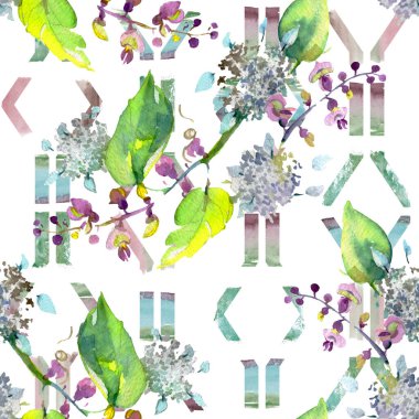 Buket çiçek botanik çiçekler. Suluboya arka plan illüstrasyon küme. Sorunsuz arka plan deseni.