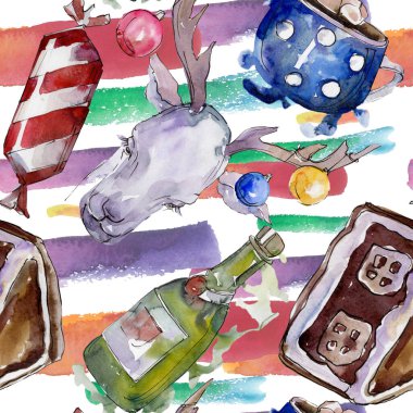 Noel kış tatili sembolü izole. Suluboya arka plan illüstrasyon seti. Kesintisiz arka plan deseni.