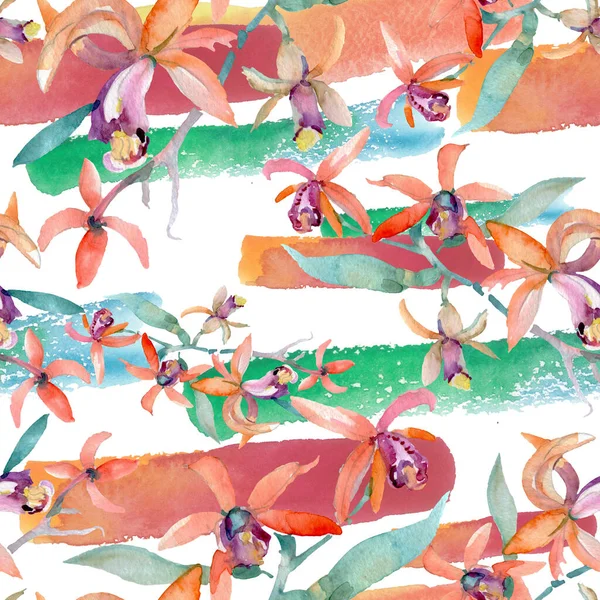 花束花植物の花。水彩画背景イラスト セット。シームレスな背景パターン. — ストック写真