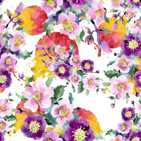 Ramo de flores botánicas florales. Conjunto de ilustración de fondo acuarela. Patrón de fondo sin costuras . —  Fotos de Stock