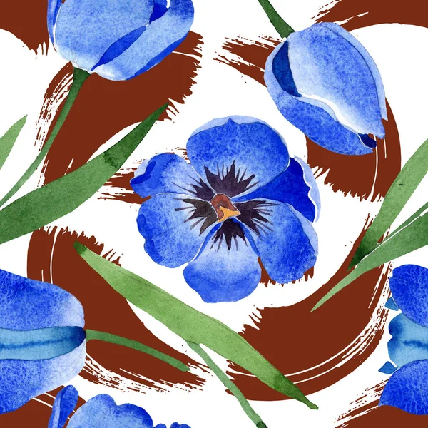 Flores botánicas florales de tulipán azul. Conjunto de ilustración de fondo acuarela. Patrón de fondo sin costuras . —  Fotos de Stock