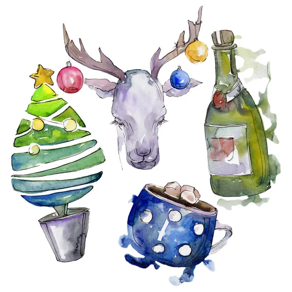 Kerst Winter vakantie symbool geïsoleerd. Aquarel achtergrond set. Geïsoleerde kerst illustratie element. — Stockfoto