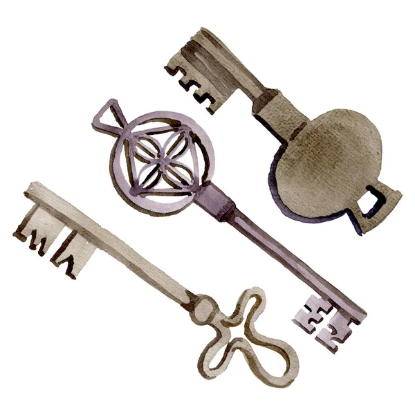 Elemento ilustrativo clave antiguo aislado. Conjunto de ilustración de fondo acuarela. Elemento ilustrativo de claves aisladas . — Foto de Stock