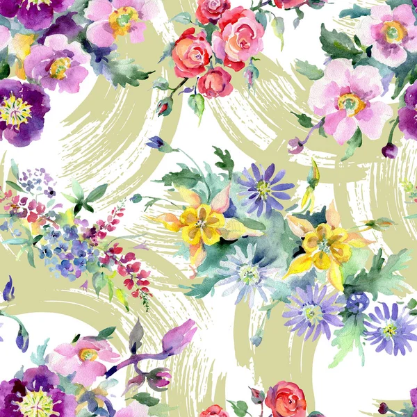 Bouquet floral botanical flowers. Watercolor background illustration set. Seamless background pattern. — Stock Photo, Image