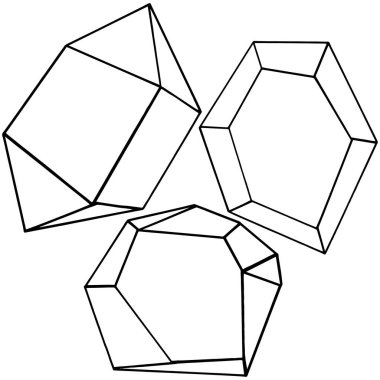 Vektör elmas mücevher minerali. İzole illüstrasyon elementi. Siyah beyaz işlemeli mürekkep sanatı..
