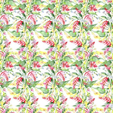 Buket çiçek botanik çiçekler. Suluboya arka plan illüstrasyon küme. Sorunsuz arka plan deseni.