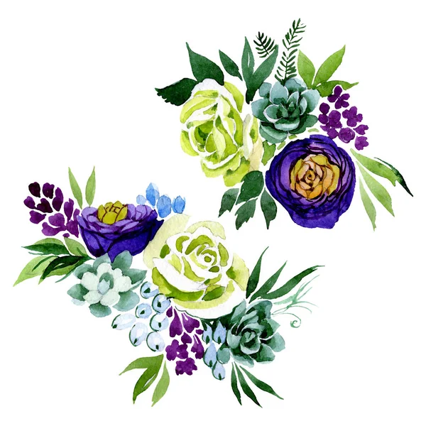 Blumenstrauß botanische Blumen. Aquarell Hintergrundillustration Set. vereinzelte Blumensträuße. — Stockfoto