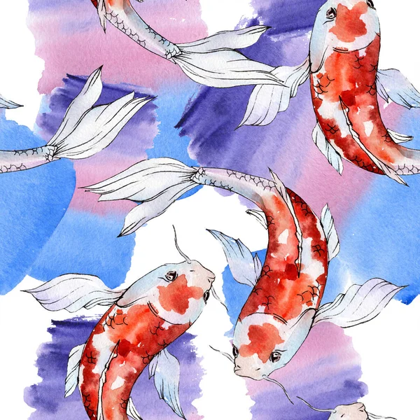 Ensemble aquatique sous-marin coloré de poissons rouges tropicaux. Ensemble d'illustration de fond aquarelle. Modèle de fond sans couture . — Photo