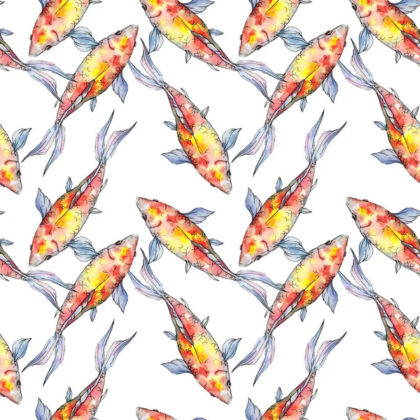 Acuático submarino colorido conjunto de peces de colores tropicales. Conjunto de ilustración de fondo acuarela. Patrón de fondo sin costuras . — Foto de Stock