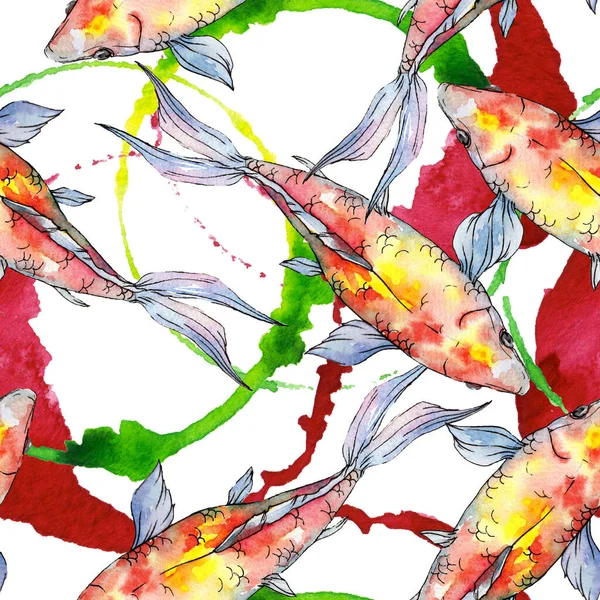 水生水中カラフルな熱帯金魚セット。●水彩背景イラストセット。シームレスな背景パターン. — ストック写真