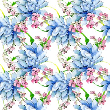 Buket loral botanik çiçekler. Suluboya arka plan illüstrasyon seti. Kesintisiz arka plan deseni.