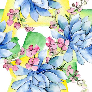 Buket loral botanik çiçekler. Suluboya arka plan illüstrasyon seti. Kesintisiz arka plan deseni.