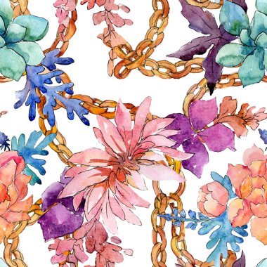 Çiçek botanik çiçek kompozisyon. Suluboya arka plan illüstrasyon seti. Kesintisiz arka plan deseni.