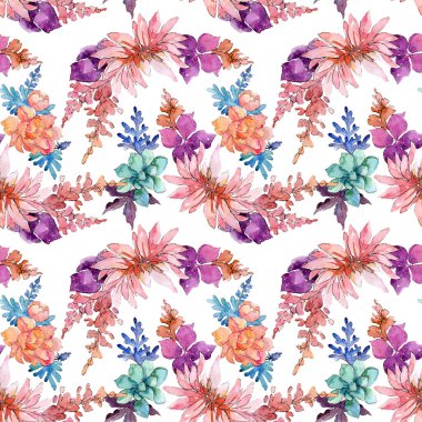 Çiçek botanik çiçek kompozisyon. Suluboya arka plan illüstrasyon seti. Kesintisiz arka plan deseni.