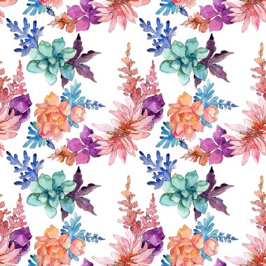 Çiçek botanik çiçek kompozisyon. Suluboya arka plan illüstrasyon seti. Kesintisiz arka plan deseni.