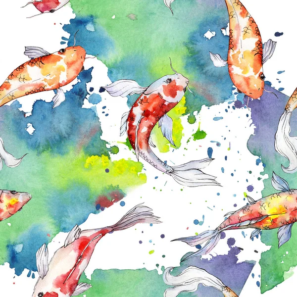 Ensemble aquatique sous-marin coloré de poissons rouges tropicaux. Ensemble d'illustration de fond aquarelle. Modèle de fond sans couture . — Photo