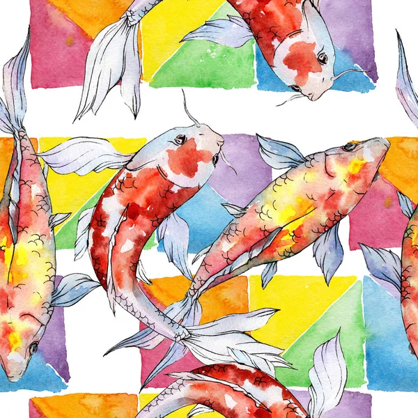 Ensemble aquatique sous-marin coloré de poissons rouges tropicaux. Ensemble d'illustration de fond aquarelle. Modèle de fond sans couture . — Photo