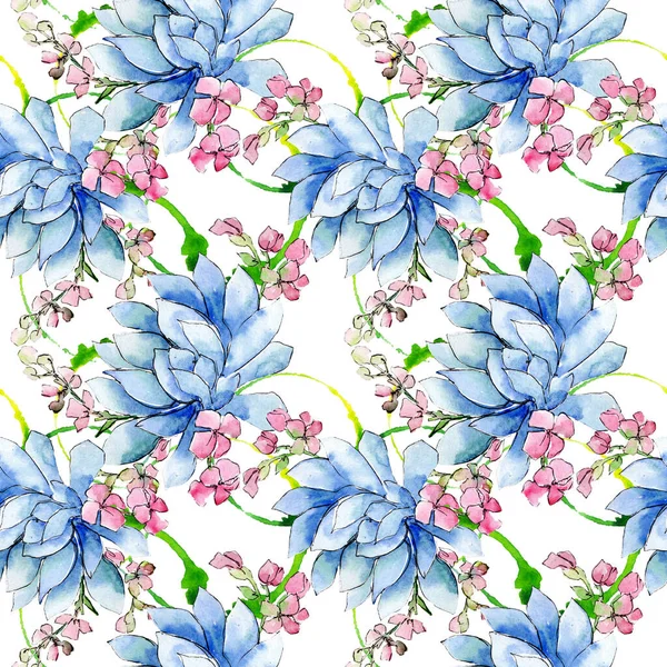 Ramo de flores botánicas lorales. Conjunto de ilustración de fondo acuarela. Patrón de fondo sin costuras . —  Fotos de Stock