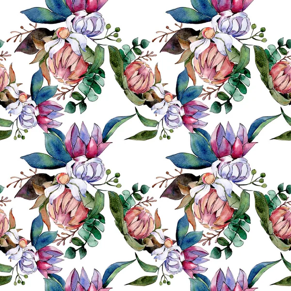 Bouquet loral botanische Blumen. Aquarell Hintergrundillustration Set. nahtloses Hintergrundmuster. — Stockfoto