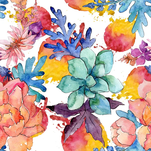 花の植物の花の組成物。●水彩背景イラストセット。シームレスな背景パターン. — ストック写真