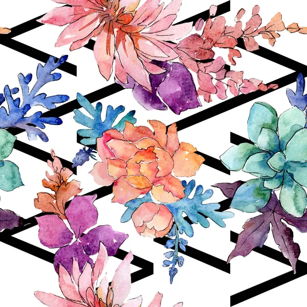 Composición floral de flores botánicas. Conjunto de ilustración de fondo acuarela. Patrón de fondo sin costuras . — Foto de Stock