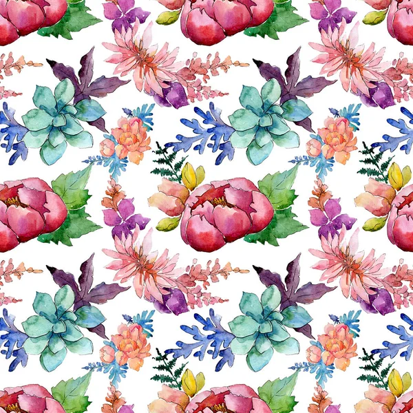 Bloemen botanische bloemen samenstelling. Aquarel achtergrond illustratie instellen. Naadloos achtergrond patroon. — Stockfoto